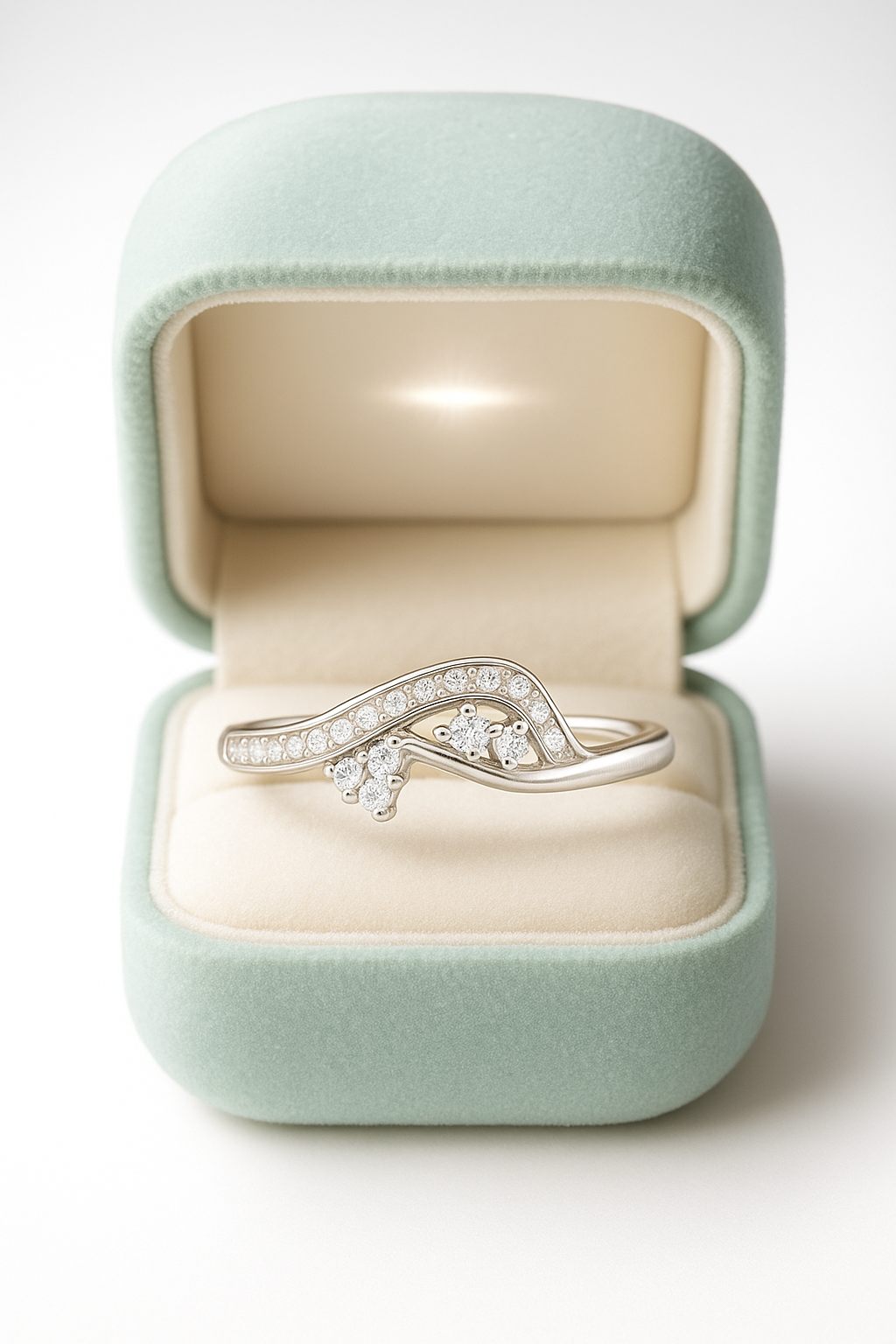 Wave Design Zircon Ring for Women 925 Silver Finish Elegant Stylish Finger Ring