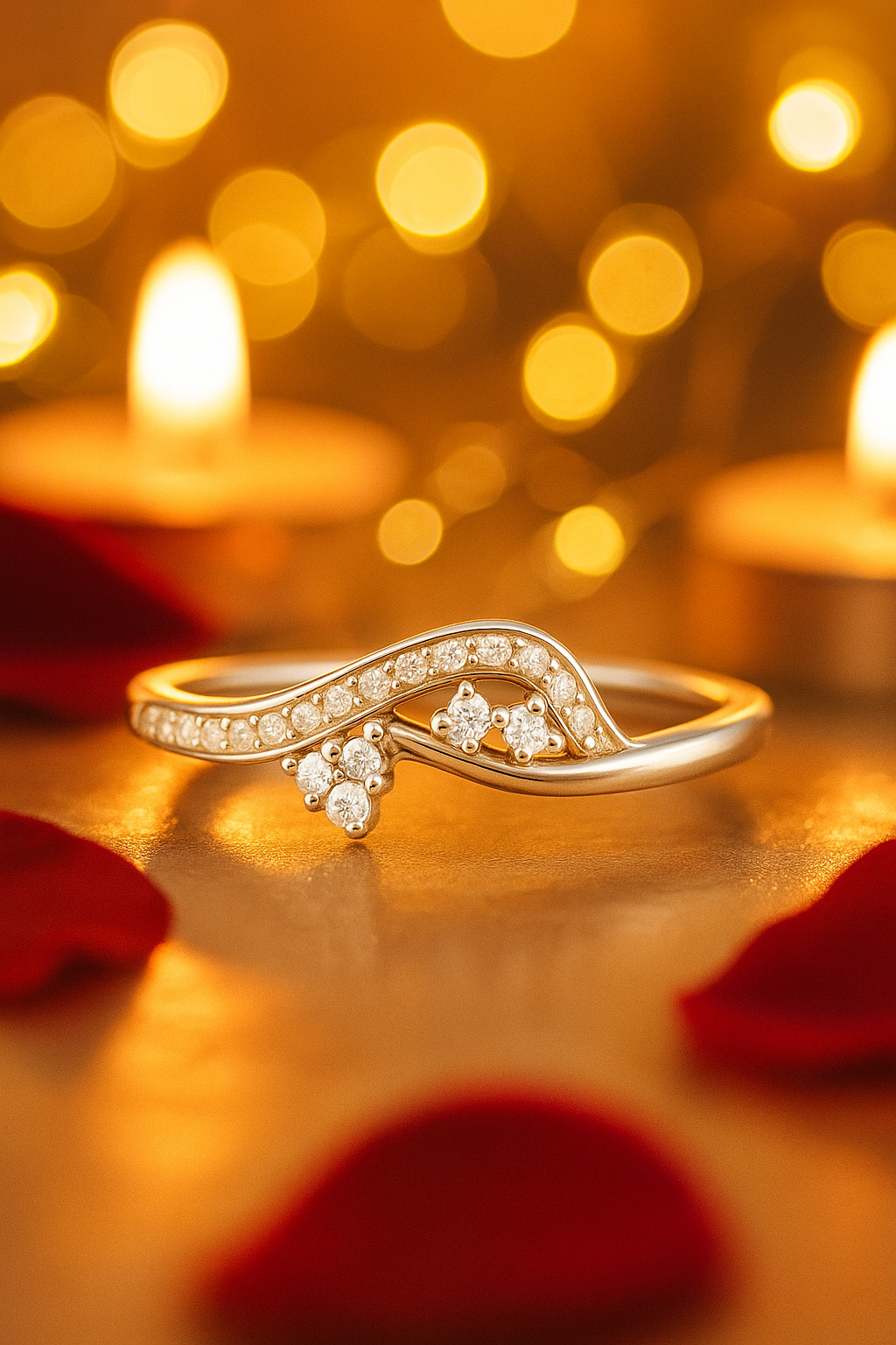 Wave Design Zircon Ring for Women 925 Silver Finish Elegant Stylish Finger Ring