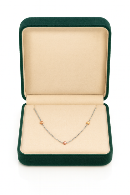 925 Silver Tricolor Beaded Chain Necklace for Women – Elegant Daily Wear Jewelry