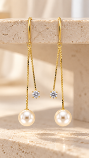 Pearl & CZ Drop Earrings - Aaryahi Silver jewellery product photo