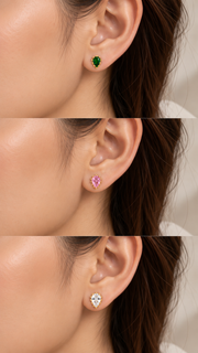 Multicolor Teardrop Stud Earrings Set – 3 Pairs - Aaryahi Silver jewellery product photo