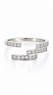 Silver CZ Geometric Zigzag Adjustable Ring