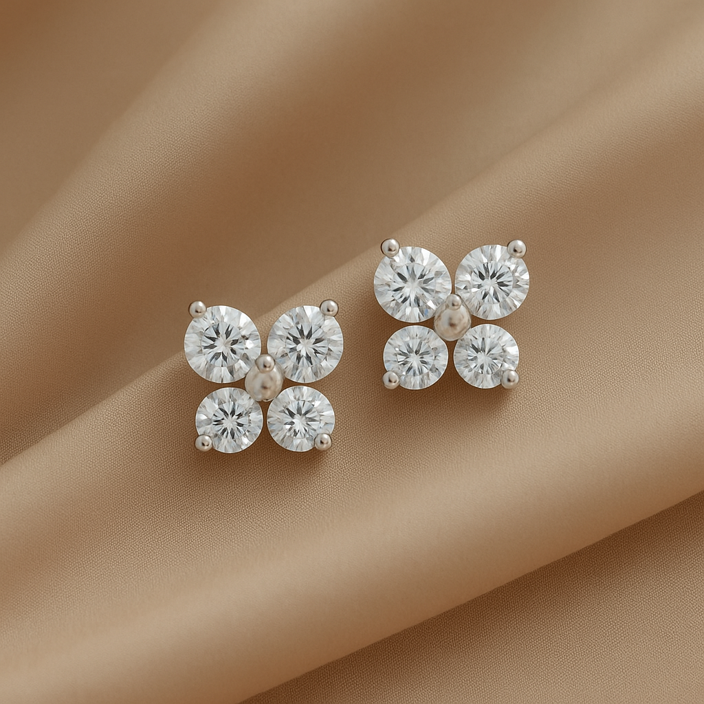Elegant Four-Stone CZ Cluster Stud Earrings for Women | Daily Wear Sparkle
