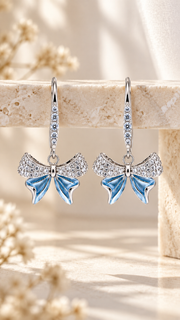 Blue Enamel CZ Bow Drop Earrings - Aaryahi Silver jewellery product photo