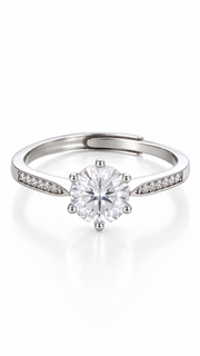 Silver CZ Round Solitaire Pavé Adjustable Ring
