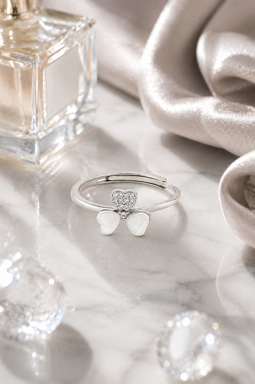 Pearl Butterfly Heart Open Ring