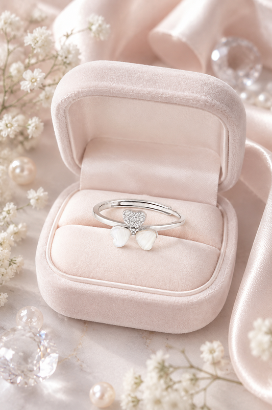 Pearl Butterfly Heart Open Ring