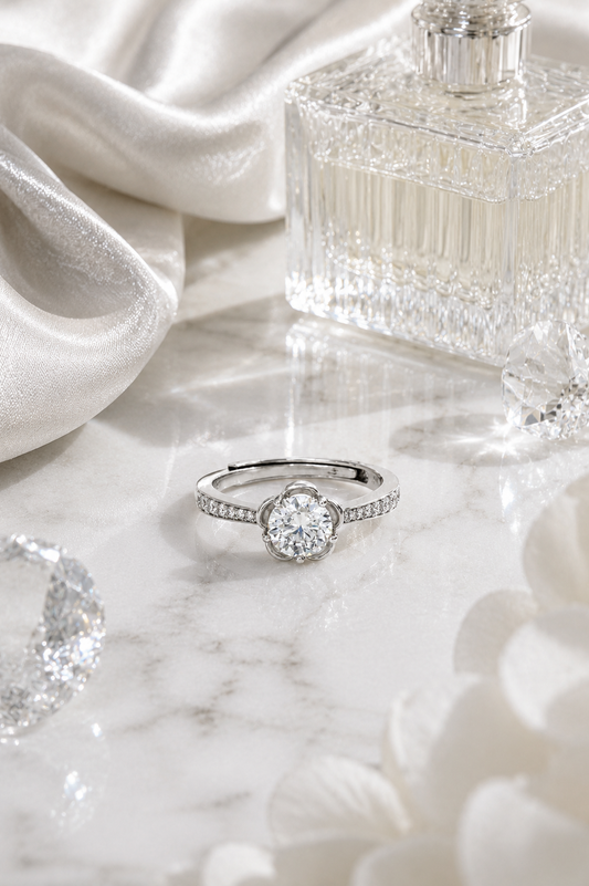Round Solitaire Flower Ring