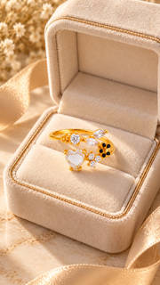 Gold Mother of Pearl Heart Floral Adjustable Ring