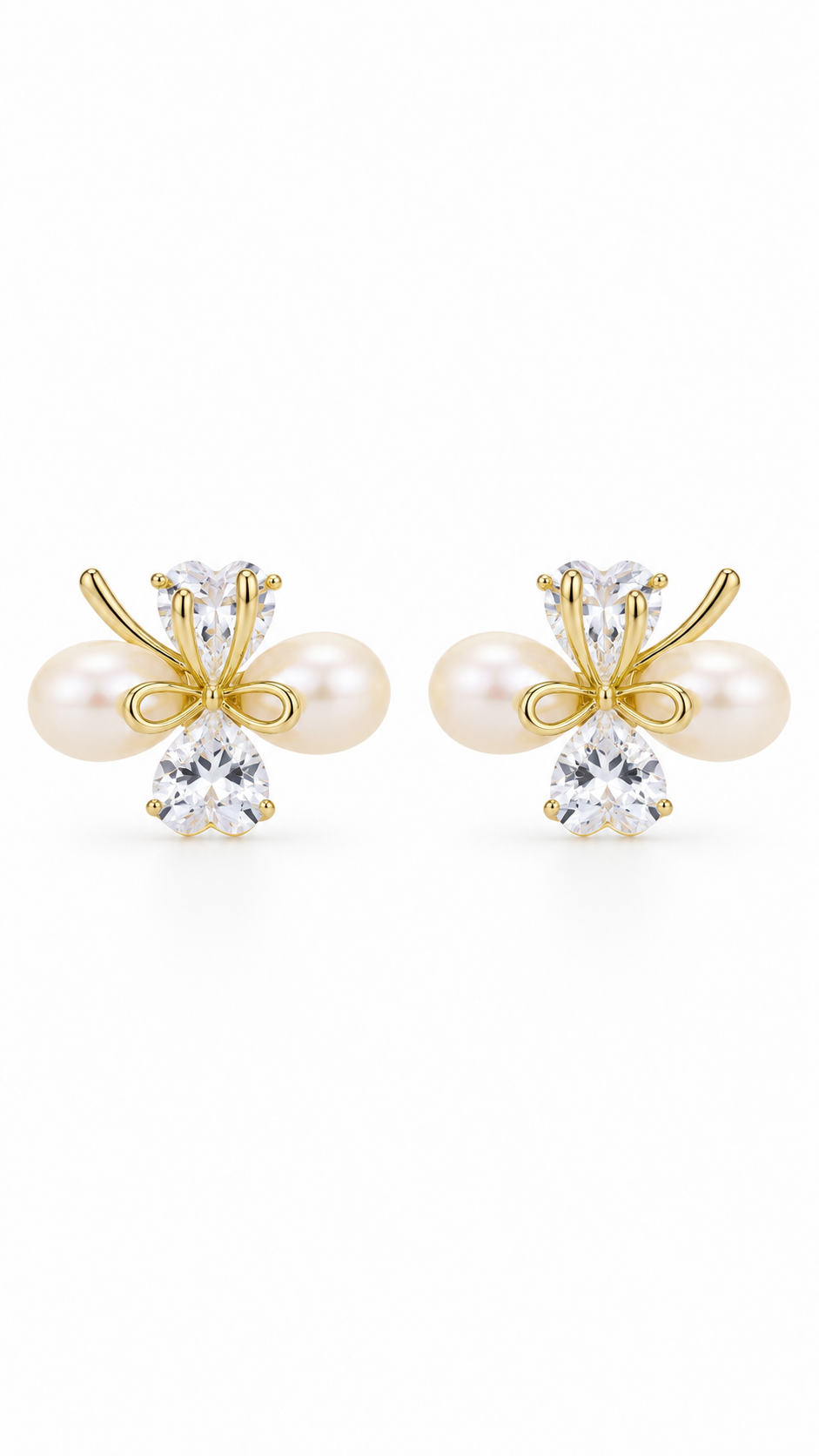 Pearl & Heart Bow Earrings