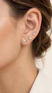 Heart & Solitaire Stud Earrings Set - Aaryahi Silver jewellery product photo
