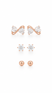 Bow, Solitaire & Ball Stud Earrings Set - Aaryahi Silver jewellery product photo