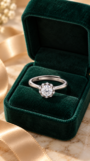 Silver CZ Round Halo Adjustable Ring