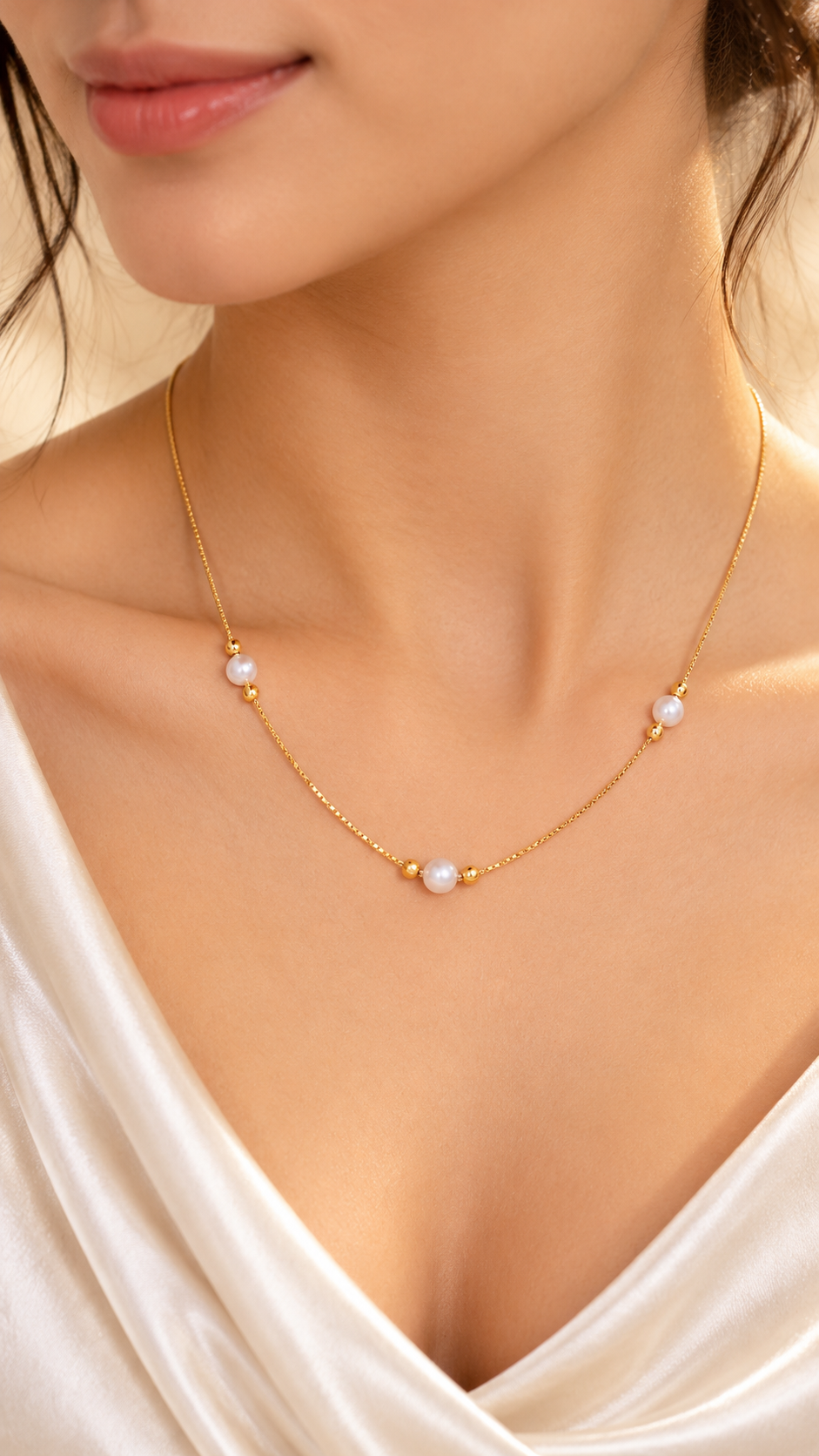 Gold Triple Pearl Bead Chain