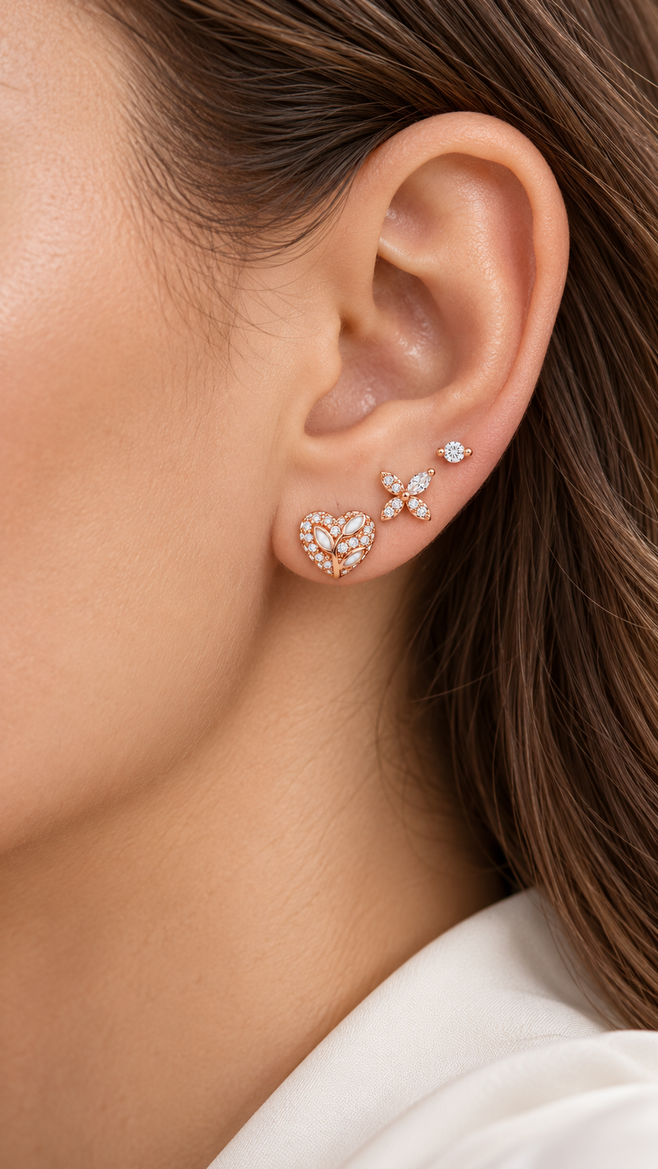 Heart Floral Butterfly Solitaire Stud Earrings 3 Pairs - Aaryahi Silver jewellery product photo