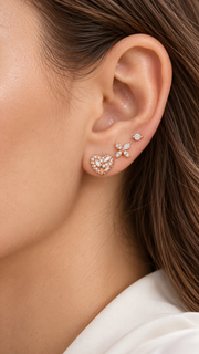 Heart Floral Butterfly Solitaire Stud Earrings 3 Pairs - Aaryahi Silver jewellery product photo