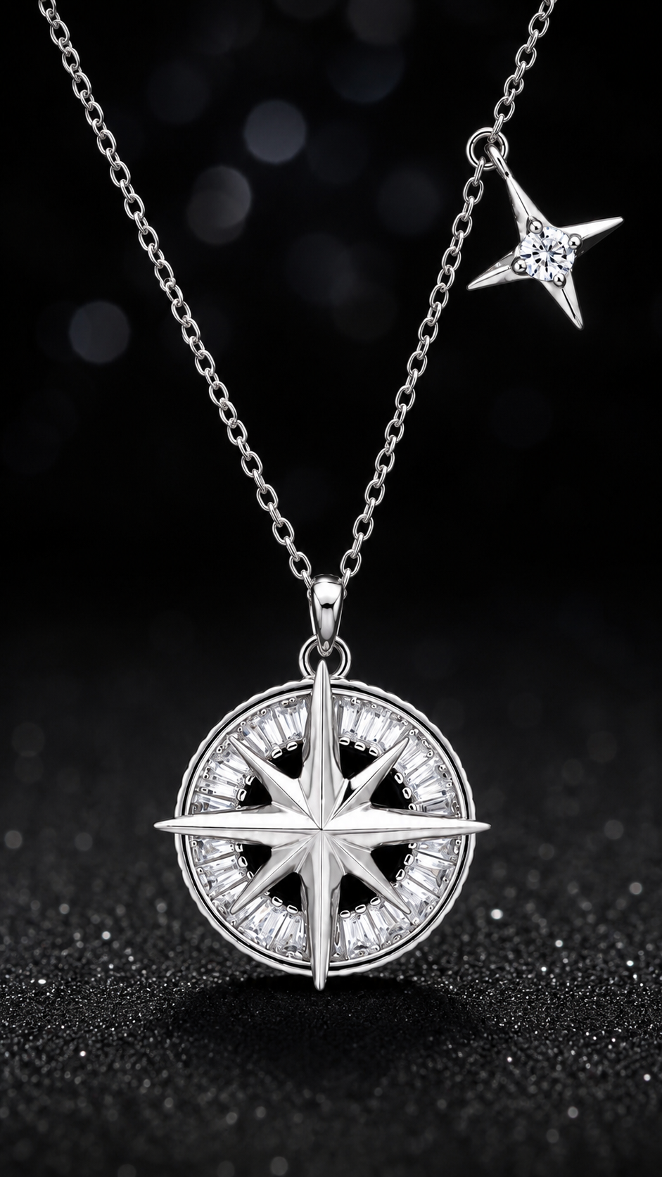 Silver Compass Star Necklace