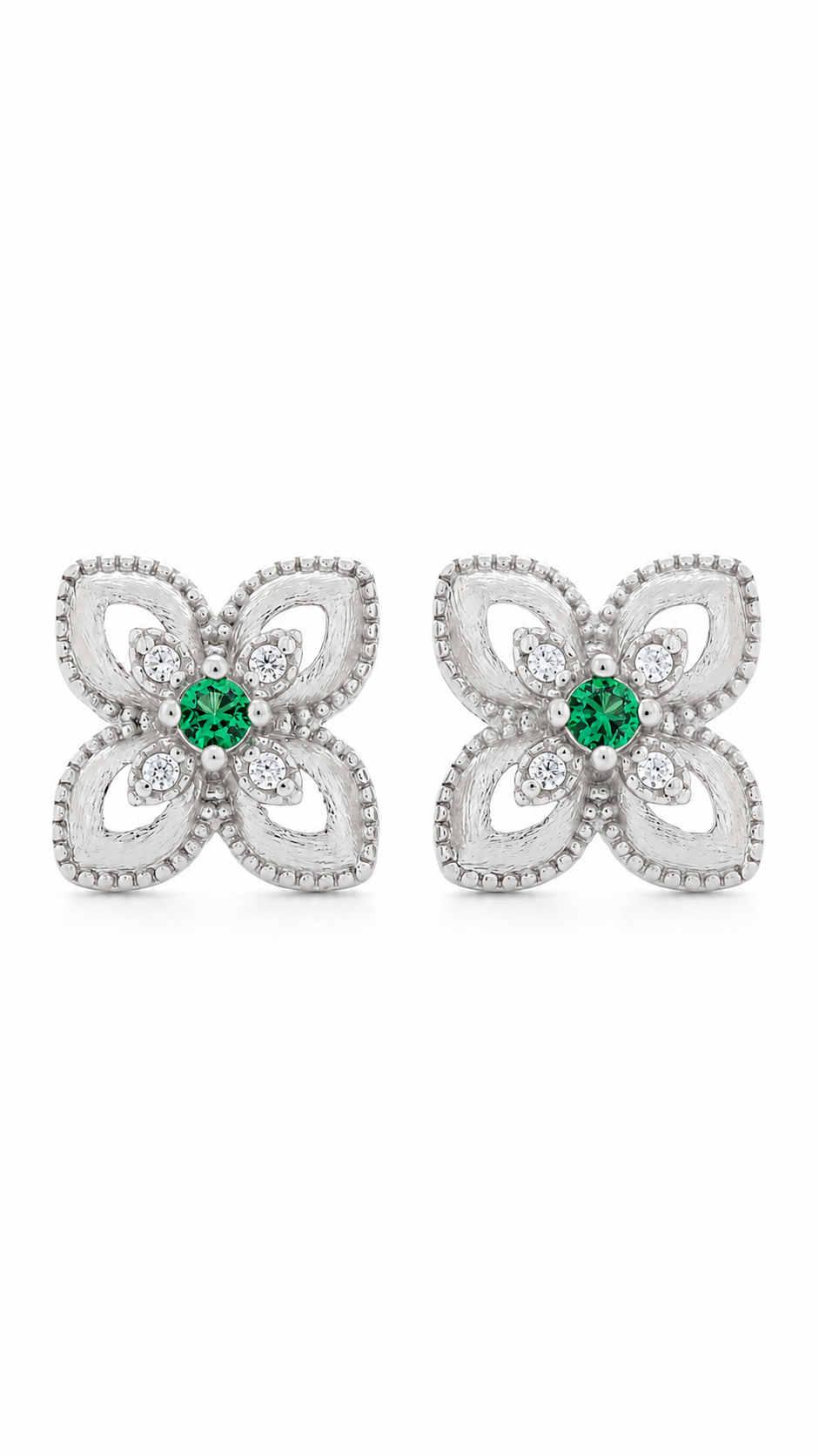 Floral Earrings with Green Stone