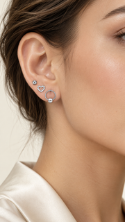 Beaded Hoop, CZ Open Heart & Ball Stud Earrings Set - Aaryahi Silver jewellery product photo