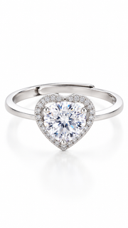 Silver CZ Heart Halo Adjustable Ring