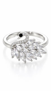 Silver CZ Swan Adjustable Ring