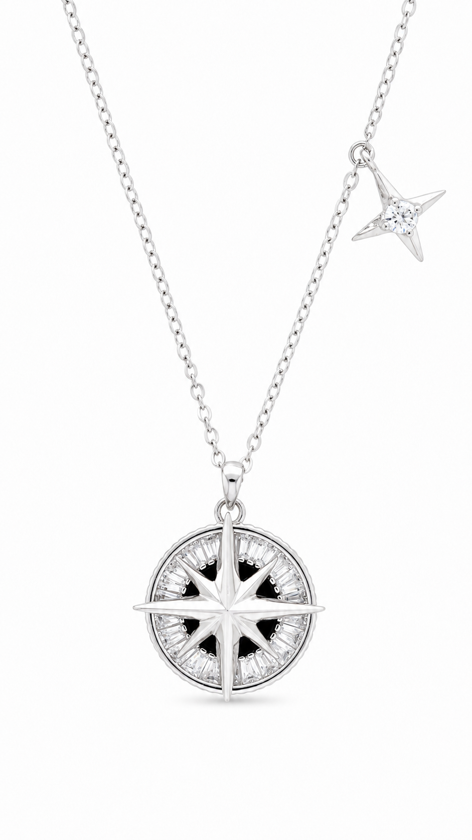 Silver Compass Star Necklace