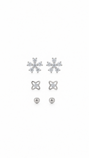 Flower, Clover & Ball Stud Earrings Set - Aaryahi Silver jewellery product photo