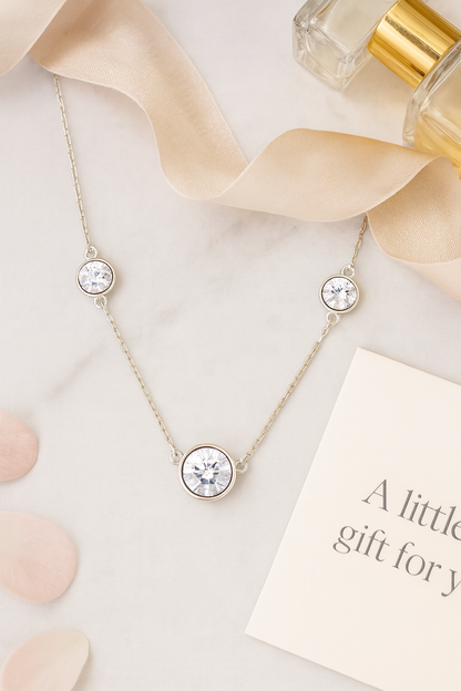 Triple Zircon Necklace for Women 925 Silver Finish Elegant Minimal Daily Wear Chain