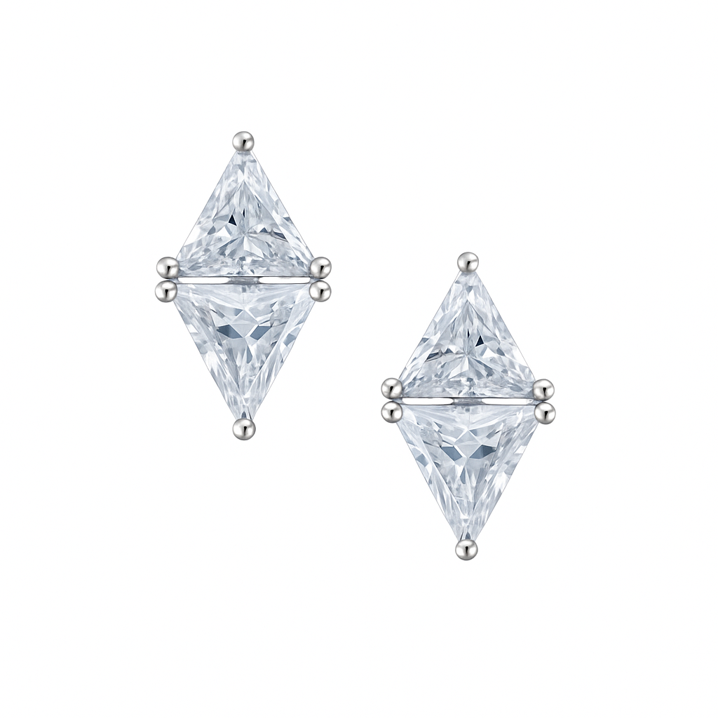 Elegant Dual-Triangle Diamond Cut Zircon Stud Earrings for Women | Premium Silver Finish | Daily Wear & Party Wear Jewelry