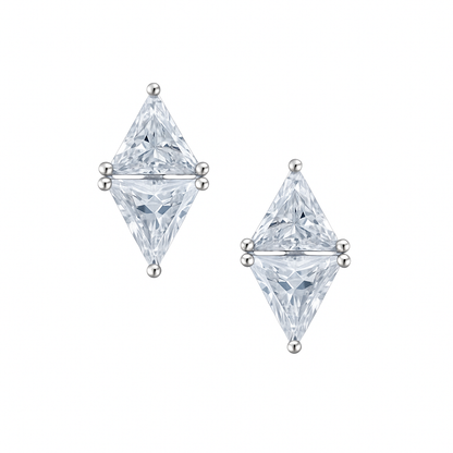 Elegant Dual-Triangle Diamond Cut Zircon Stud Earrings for Women | Premium Silver Finish | Daily Wear & Party Wear Jewelry