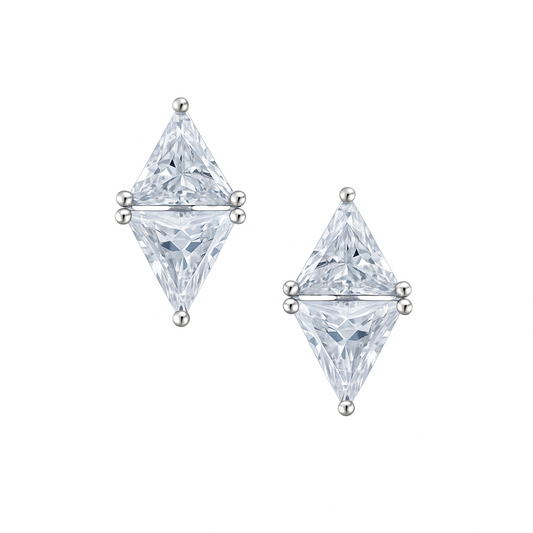 Elegant Dual-Triangle Diamond Cut Zircon Stud Earrings for Women | Premium Silver Finish | Daily Wear & Party Wear Jewelry