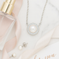 Round Pearl Zircon Pendant Necklace for Women 925 Silver Finish Elegant Daily and Party Wear Chain