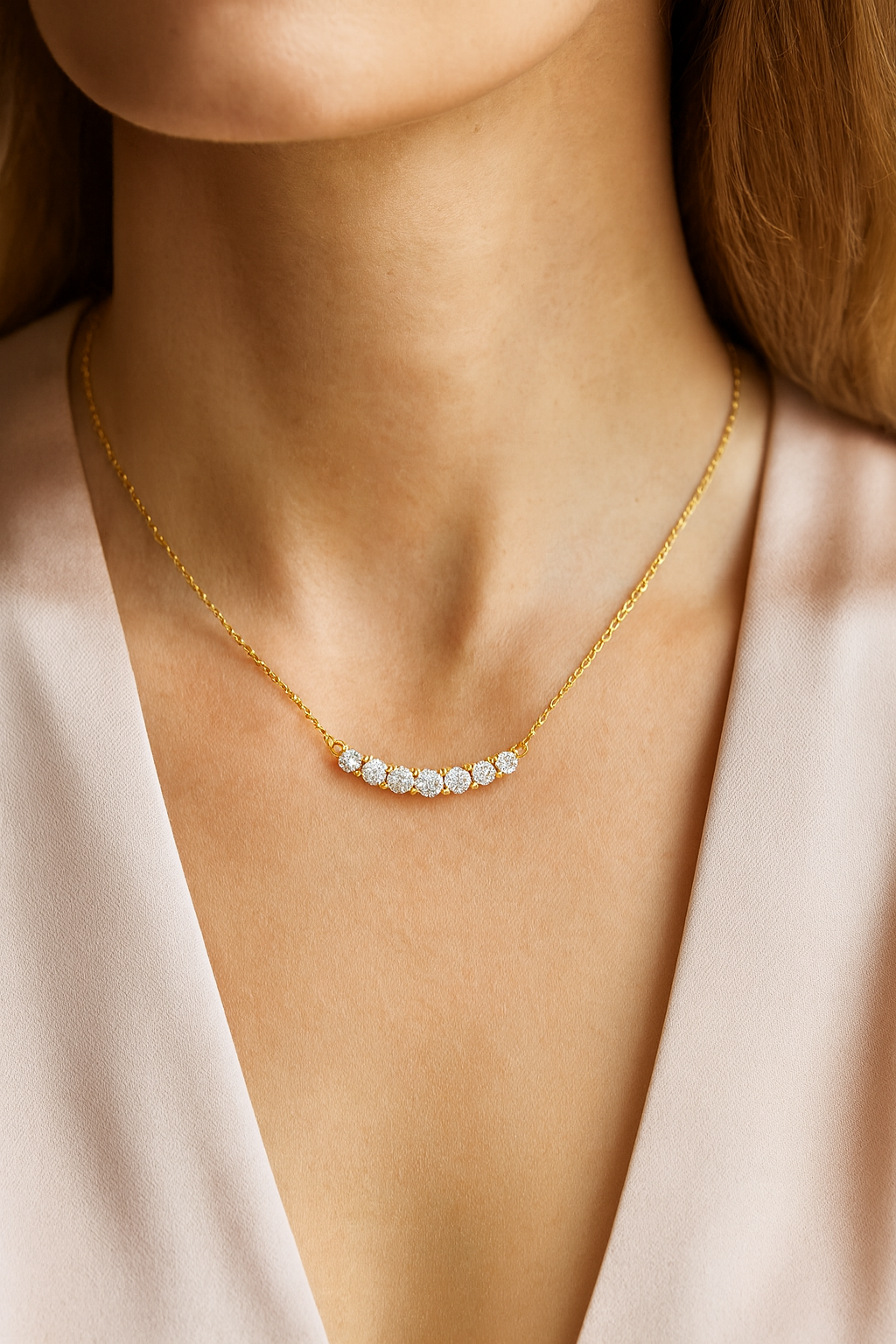 Gold Plated Zircon Necklace for Women Elegant Curve Pendant Chain for Daily and Festive Wear