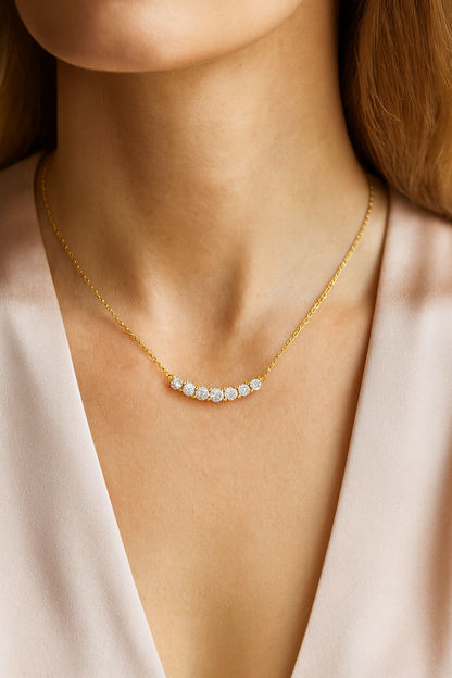 Gold Plated Zircon Necklace for Women Elegant Curve Pendant Chain for Daily and Festive Wear