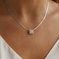 Square Solitaire Zircon Pendant Necklace for Women 925 Silver Finish Elegant Daily and Party Wear Chain