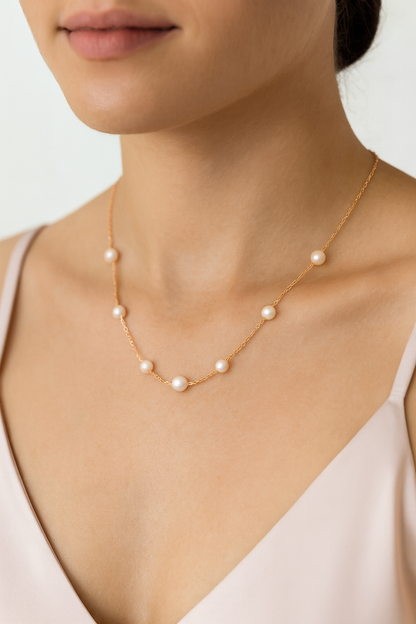 Gold Plated Pearl Chain Necklace for Women – Elegant Minimal Jewelry