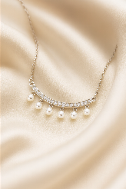 Pearl Drop Zircon Necklace for Women 925 Silver Finish Elegant Chain Pendant for Daily and Party Wear