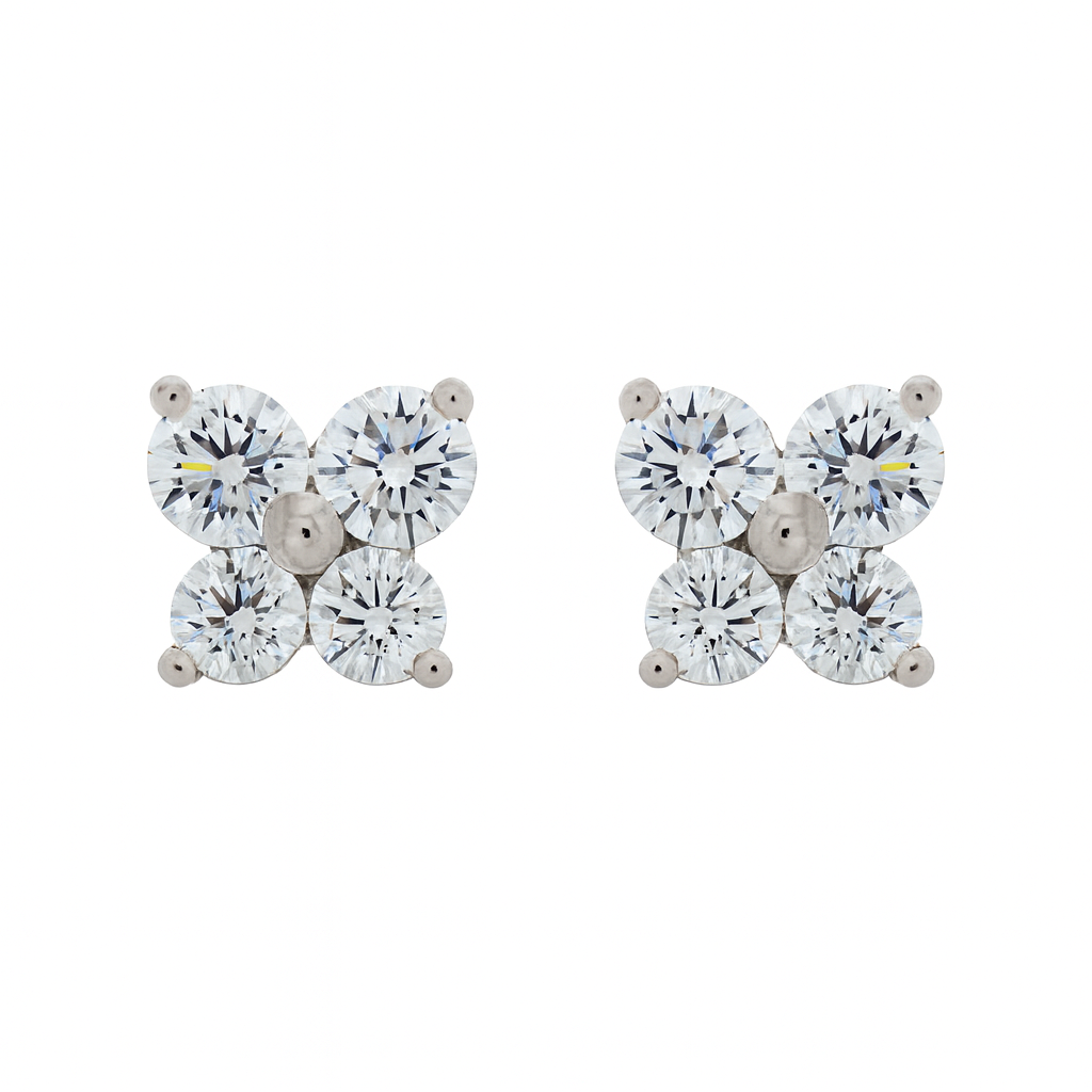 Elegant Four-Stone CZ Cluster Stud Earrings for Women | Daily Wear Sparkle