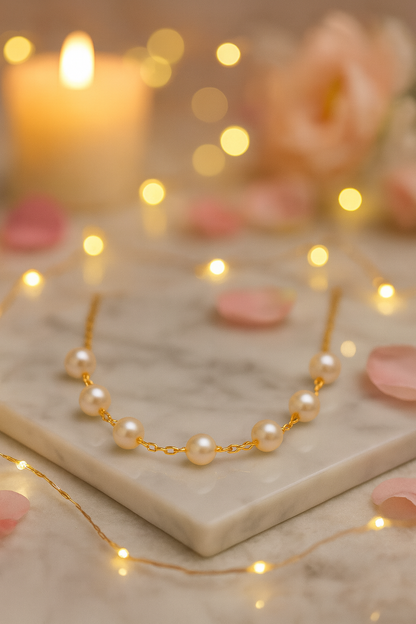 Gold Plated Pearl Chain Necklace for Women – Elegant Minimal Jewelry