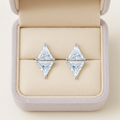 Elegant Dual-Triangle Diamond Cut Zircon Stud Earrings for Women | Premium Silver Finish | Daily Wear & Party Wear Jewelry