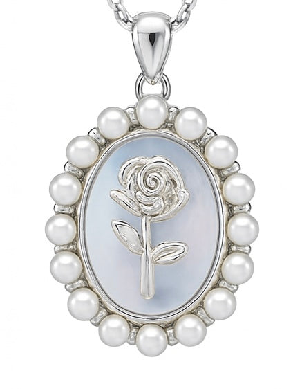 925 Silver Rose Pearl Pendant Necklace for Women – Elegant Vintage Charm Jewelry