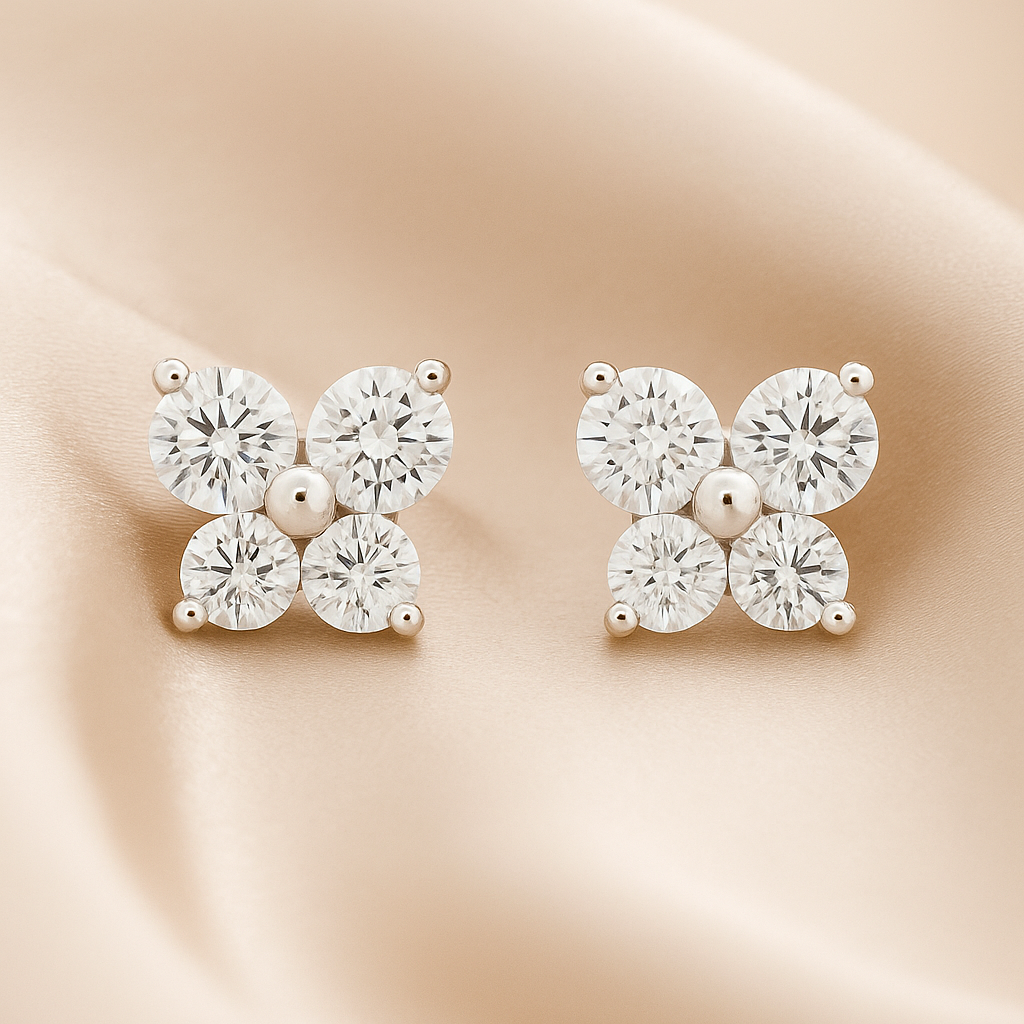 Elegant Four-Stone CZ Cluster Stud Earrings for Women | Daily Wear Sparkle