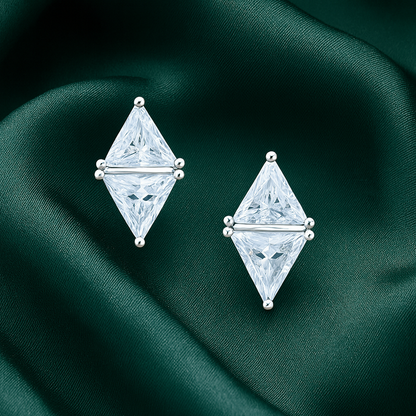 Elegant Dual-Triangle Diamond Cut Zircon Stud Earrings for Women | Premium Silver Finish | Daily Wear & Party Wear Jewelry