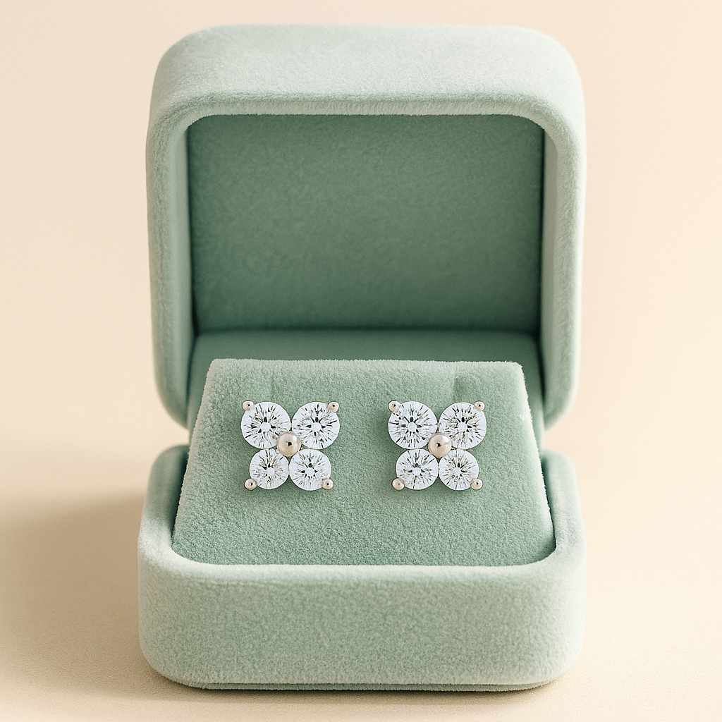 Elegant Four-Stone CZ Cluster Stud Earrings for Women | Daily Wear Sparkle