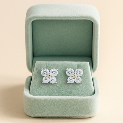 Elegant Four-Stone CZ Cluster Stud Earrings for Women | Daily Wear Sparkle