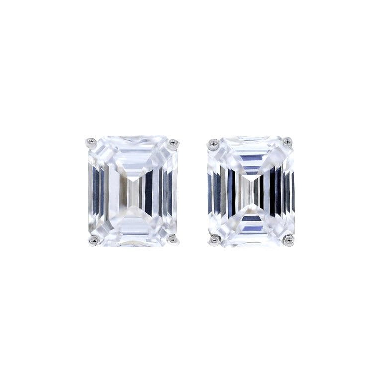 Emerald Cut Diamond-Look Stud Earrings for Women | Silver Plated CZ Earrings Daily Wear