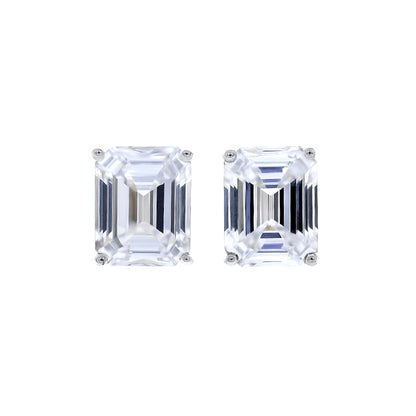 Emerald Cut Diamond-Look Stud Earrings for Women | Silver Plated CZ Earrings Daily Wear