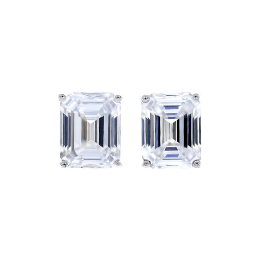 Emerald Cut Diamond-Look Stud Earrings for Women | Silver Plated CZ Earrings Daily Wear