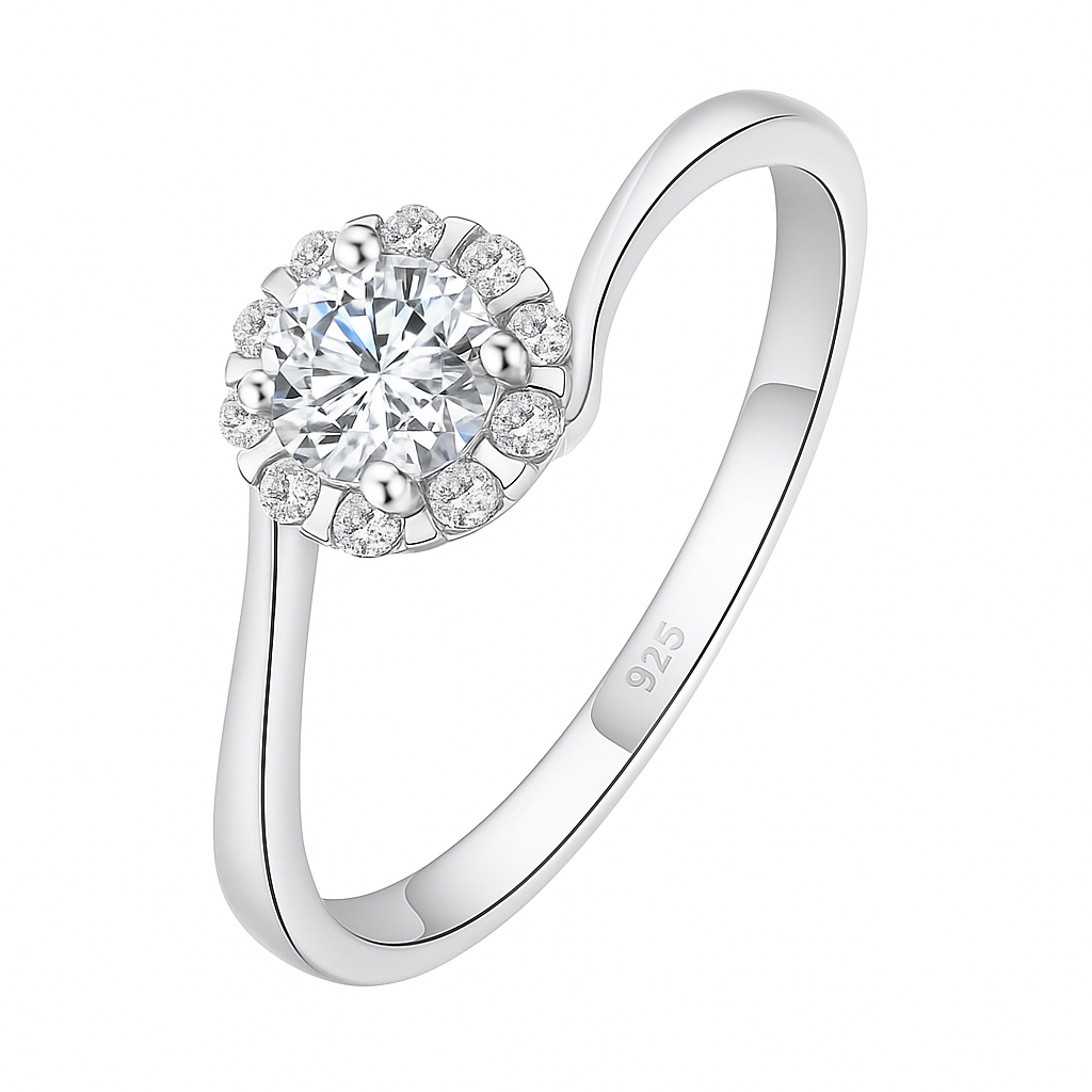 Classic Halo Round Solitaire Ring with Side Twist
