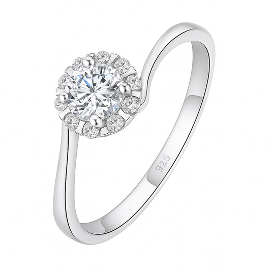 Classic Halo Round Solitaire Ring with Side Twist